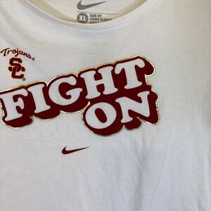 USC Trojans FIGHT ON Nike White Short Sleeve Shirt Sz XL Slim Fit Cut